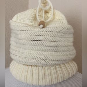 Knit beanie hat creamy white knit beanie embellished hat
